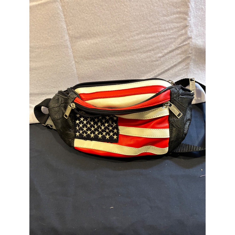 Isaka American Flag Leather Fanny Pack Mens Womens Patriotic Waist Bag Black